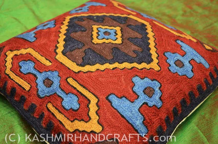 All-Seeing-Eye Tribal Wool Cushion COVER HANDEMBROIDERED - Kashmir Designs
