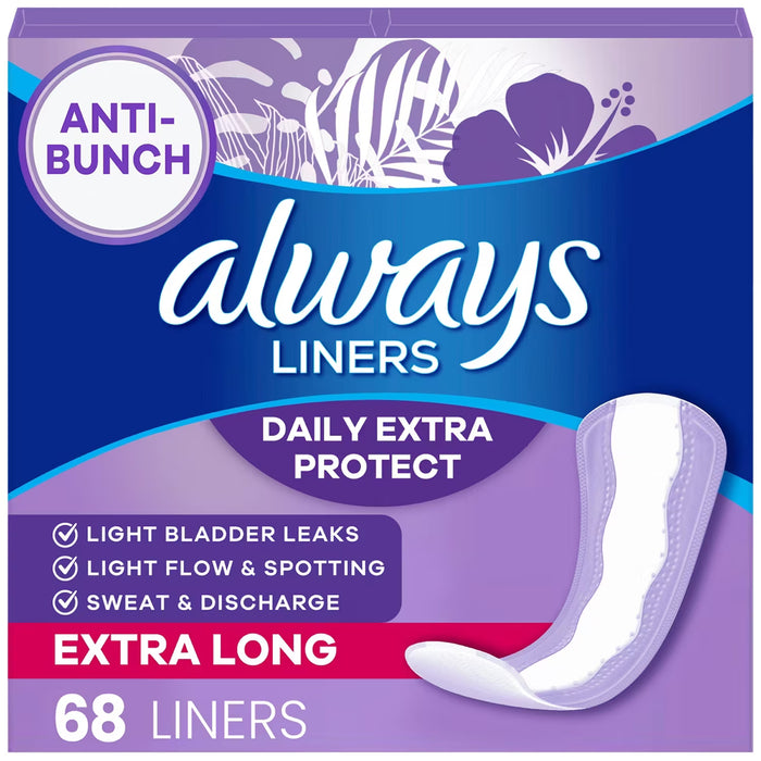 Always Daily Extra Protect Anti-Bunch Extra Long Unscented Panty Liners - 68 Ct - 4 Pack