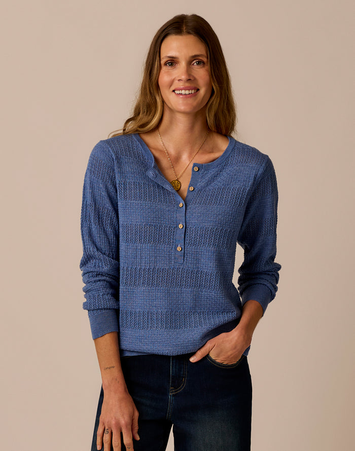 Amara Pointelle Sweater: Denim Heather
