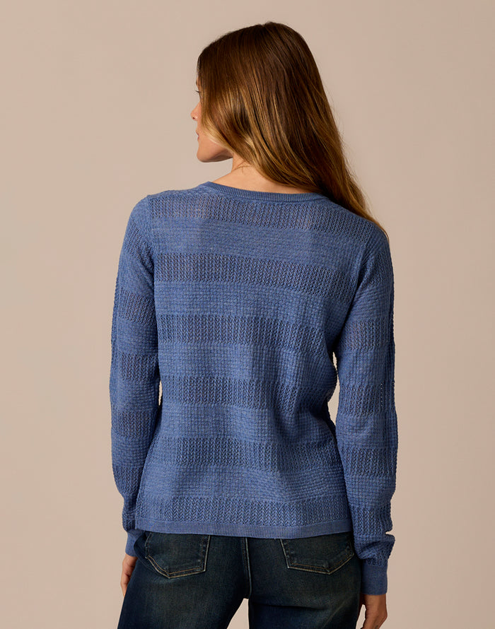 Amara Pointelle Sweater: Denim Heather