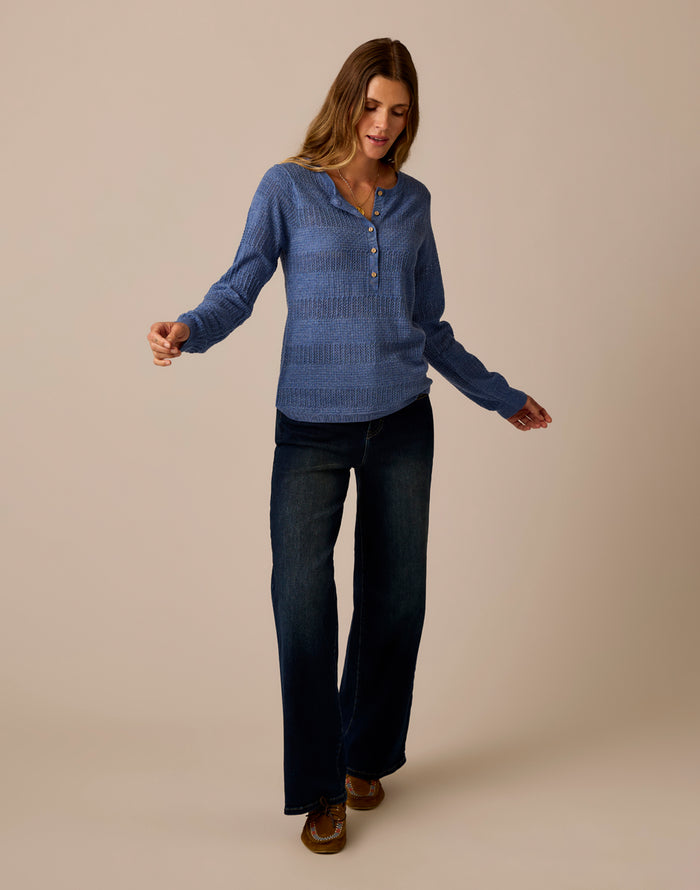 Amara Pointelle Sweater: Denim Heather