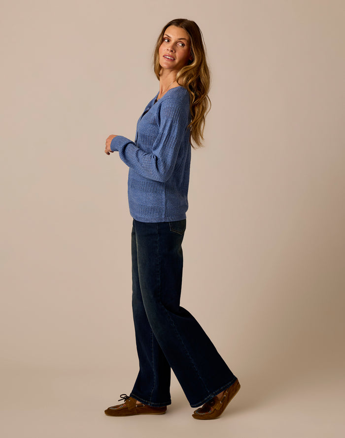 Amara Pointelle Sweater: Denim Heather