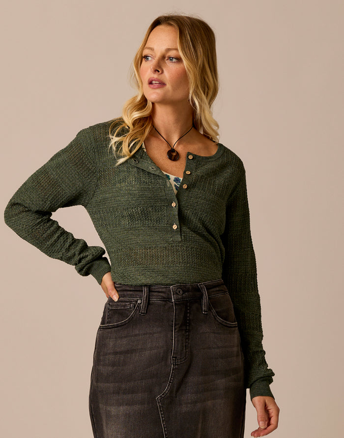 Amara Pointelle Sweater: Hazel Heather