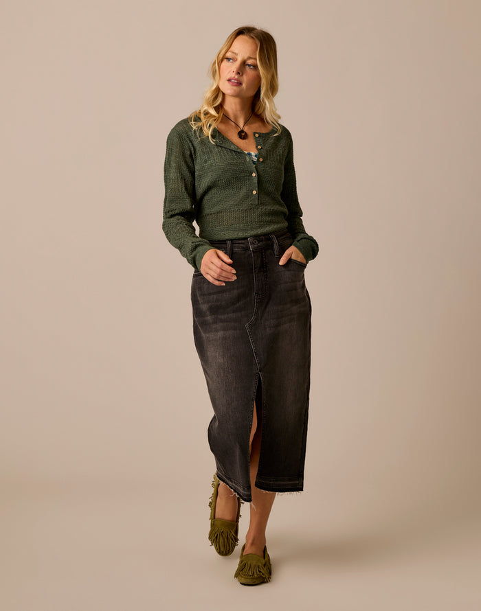 Amara Pointelle Sweater: Hazel Heather