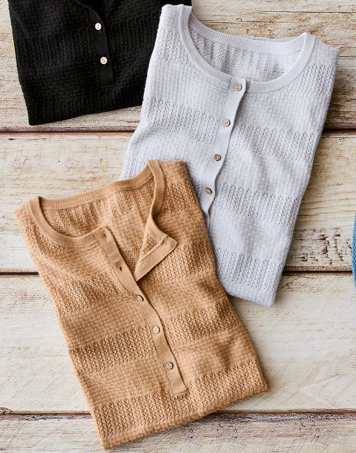 Amara Pointelle Sweater: Lt. Grey Heather - FINAL SALE
