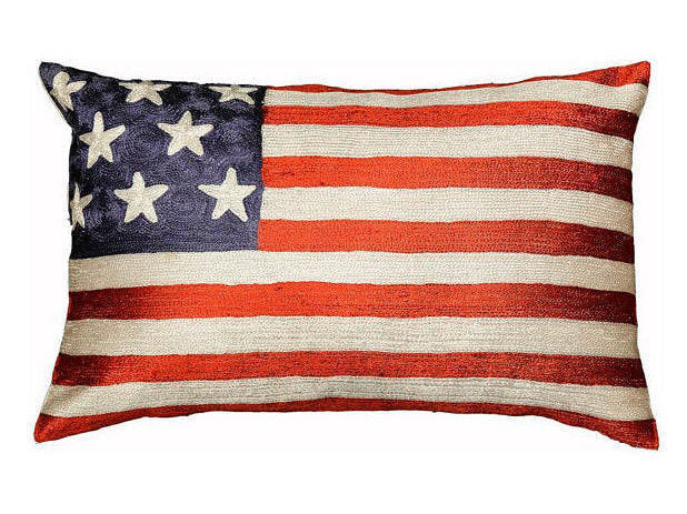 American Flag Pillow Cover Hand Embroidered 13" x 21" - KashmirDesigns