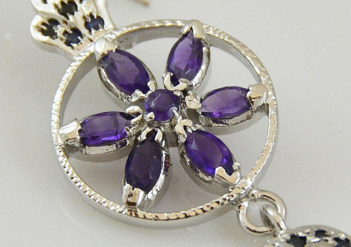 Amethyst Daisy Dangle Sterling Silver Earrings - Kashmir Designs
