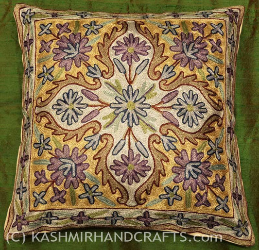 amethyst floral arabesque pillow cover handembroidered - Kashmir Designs