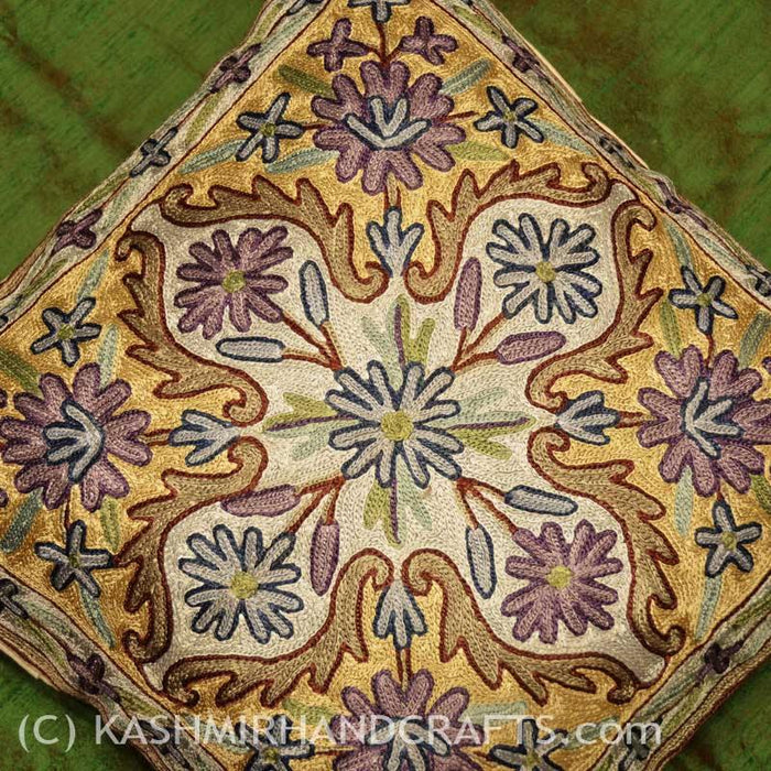 amethyst floral arabesque pillow cover handembroidered - Kashmir Designs