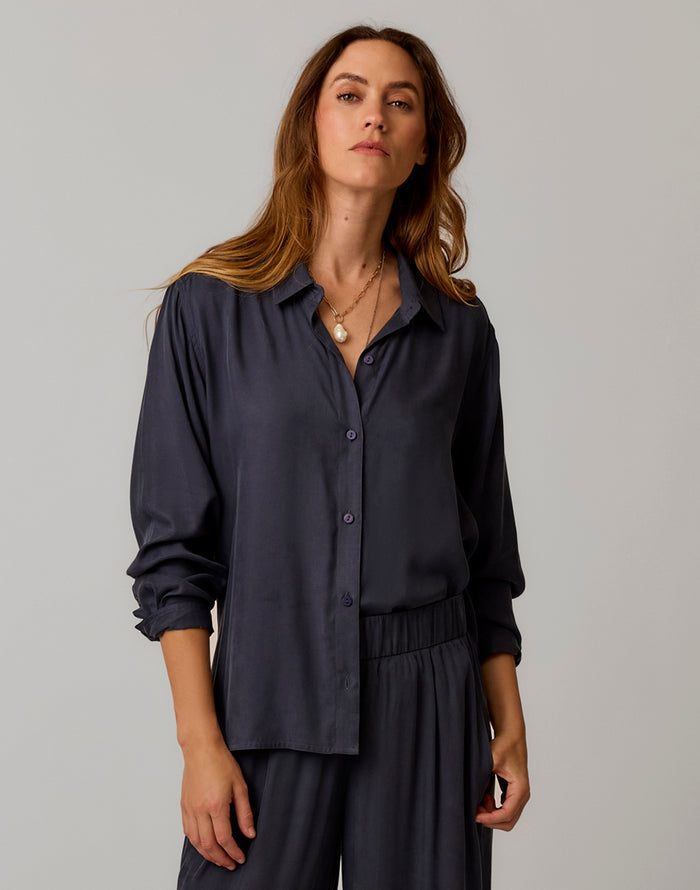 Angela Kindsilk Top: Washed Charcoal - front 2