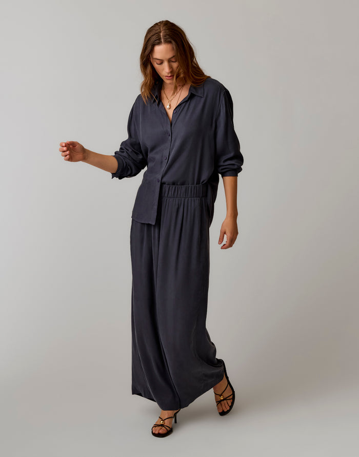 Angela Kindsilk Top: Washed Charcoal Blue