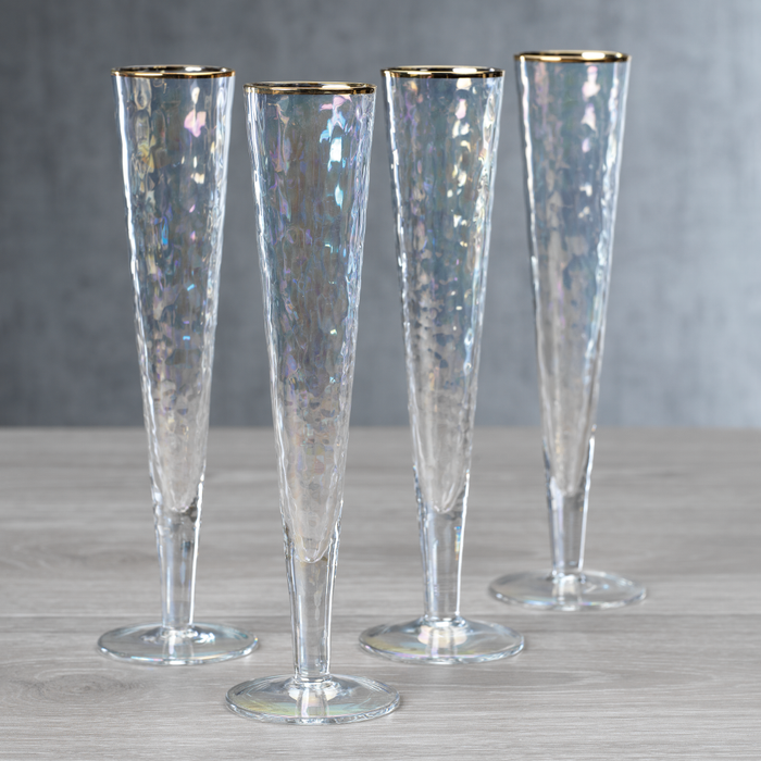 Aperitivo Slim Champagne Flute - Luster w/Gold Rim - Set of 4 - Drinkware by Carlyle Avenue