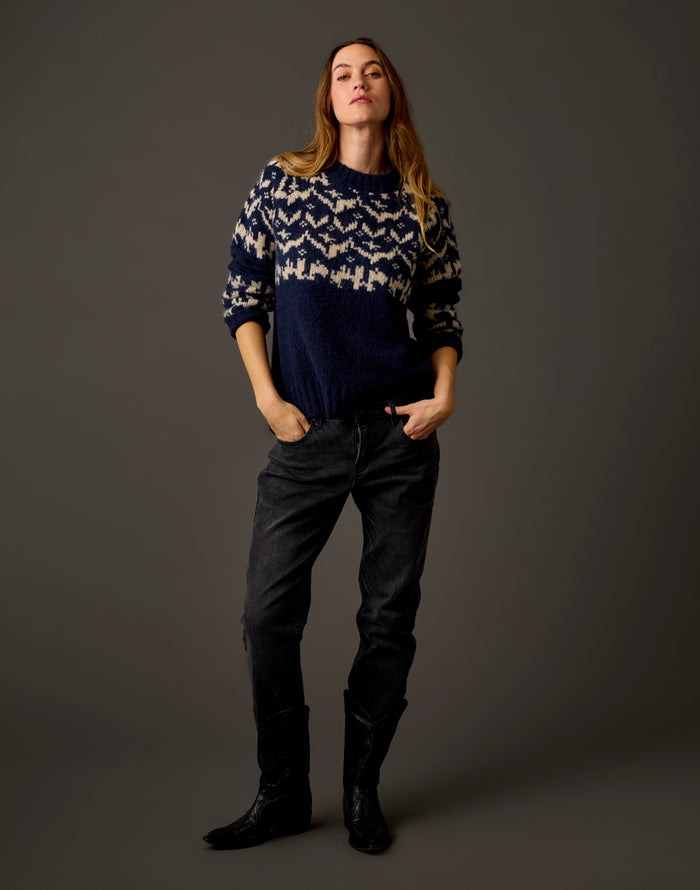 Aria Fairisle Sweater: Navy Fairisle