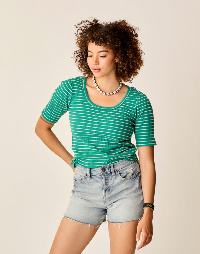 Asher Rib Top: Jade Stripe - FINAL SALE