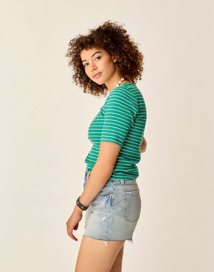 Asher Rib Top: Jade Stripe - FINAL SALE
