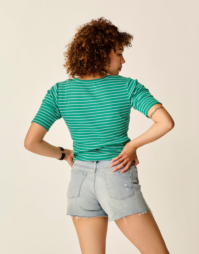 Asher Rib Top: Jade Stripe - FINAL SALE