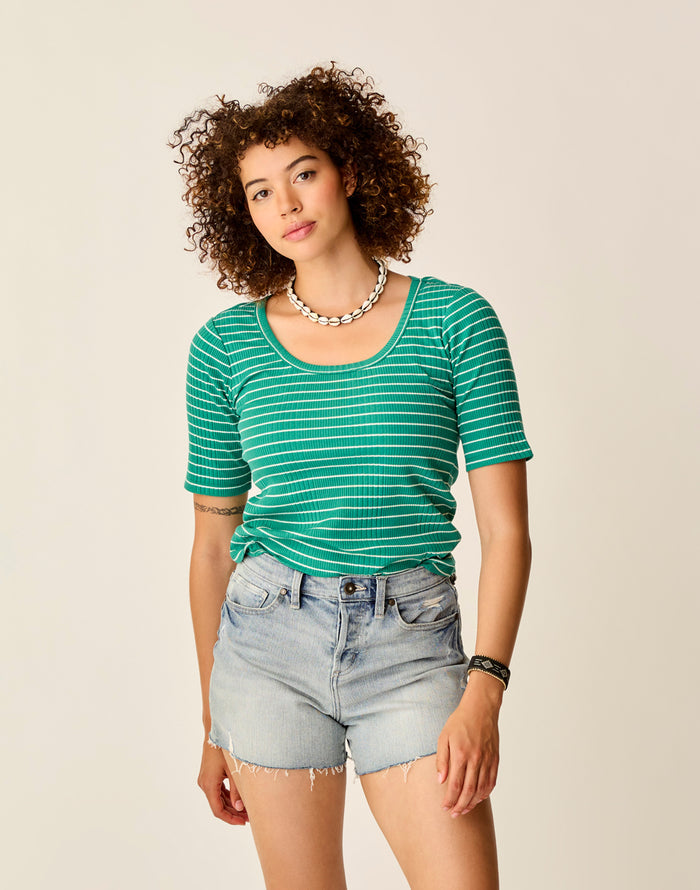 Asher Rib Top: Jade Stripe - FINAL SALE