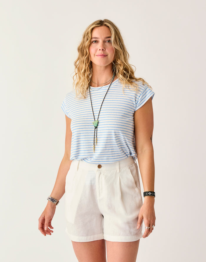 Astrid Hemp Tee: Cloud Stripe - FINAL SALE