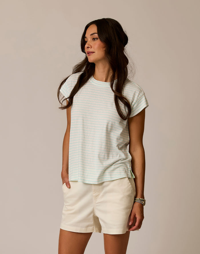 Astrid Hemp Tee: Lt. Aqua Stripe