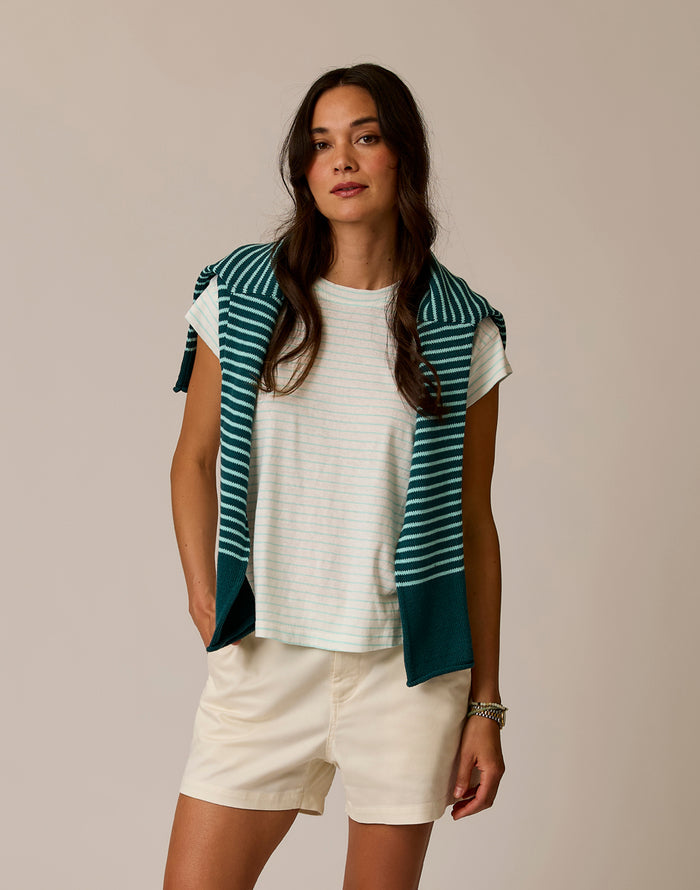 Astrid Hemp Tee: Lt. Aqua Stripe