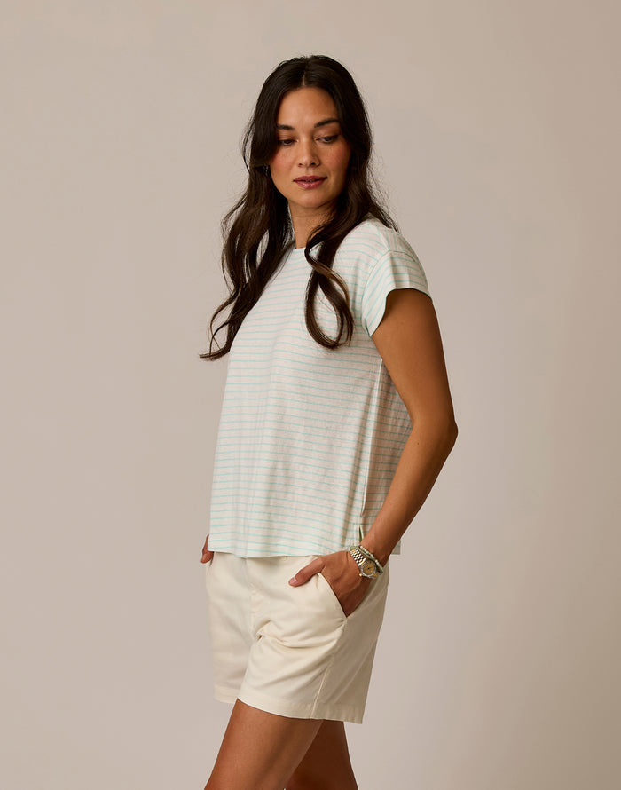 Astrid Hemp Tee: Lt. Aqua Stripe