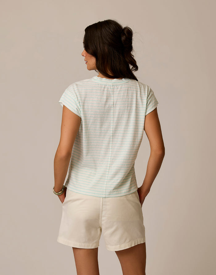 Astrid Hemp Tee: Lt. Aqua Stripe