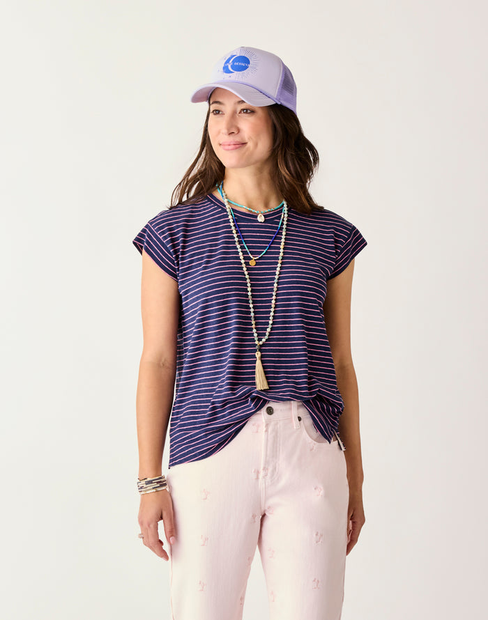Astrid Hemp Tee: Navy Stripe - FINAL SALE
