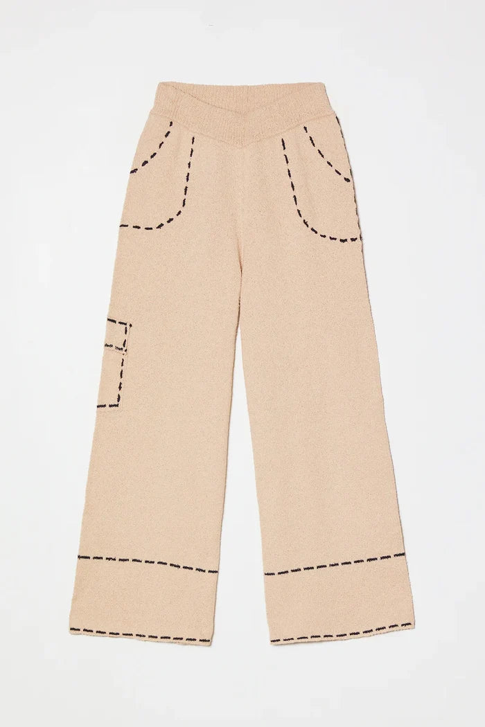 Atelier Delphine – Lottie Boucle Cotton Pant in Grain and Navy