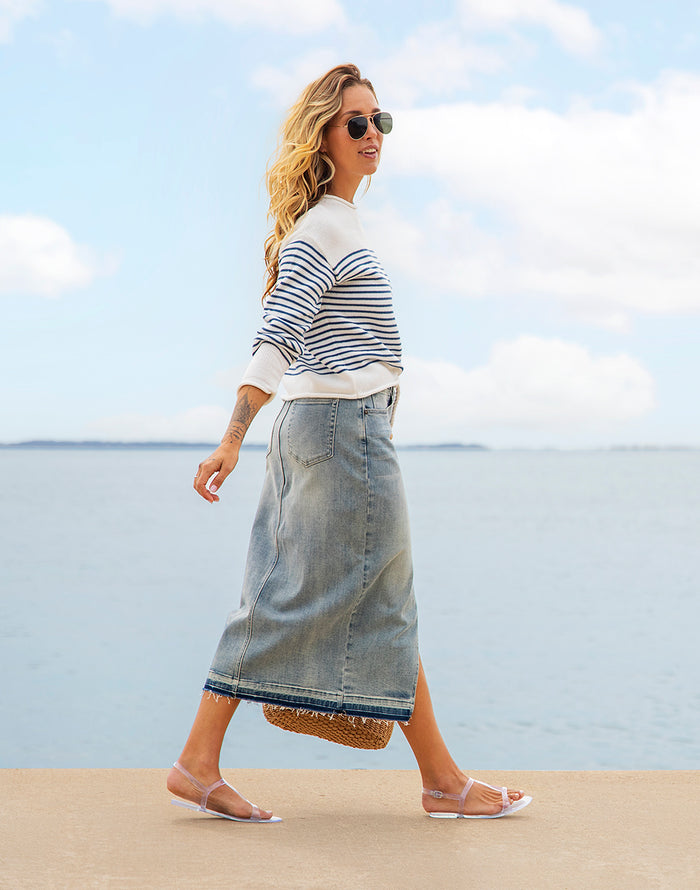 Atlas Denim Skirt: Beach Blue