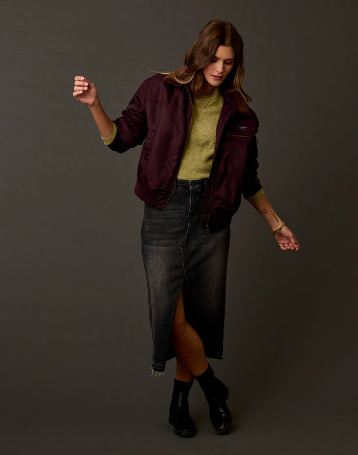 Atlas Denim Skirt: Washed Black