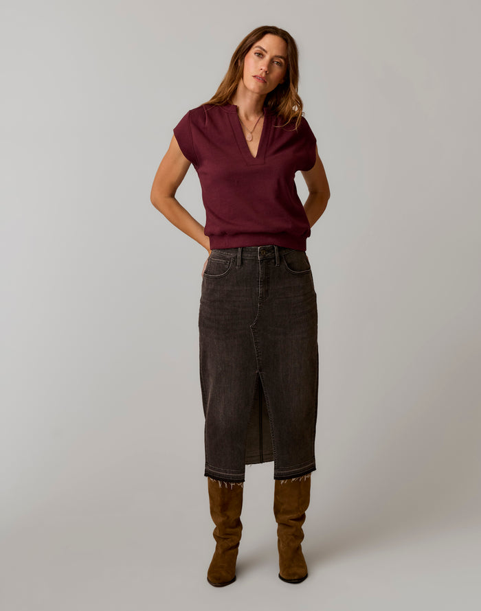 Atlas Denim Skirt: Washed Black