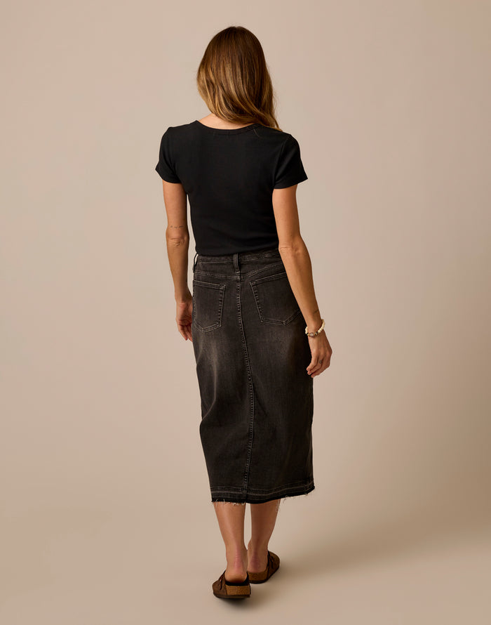 Atlas Denim Skirt: Washed Black