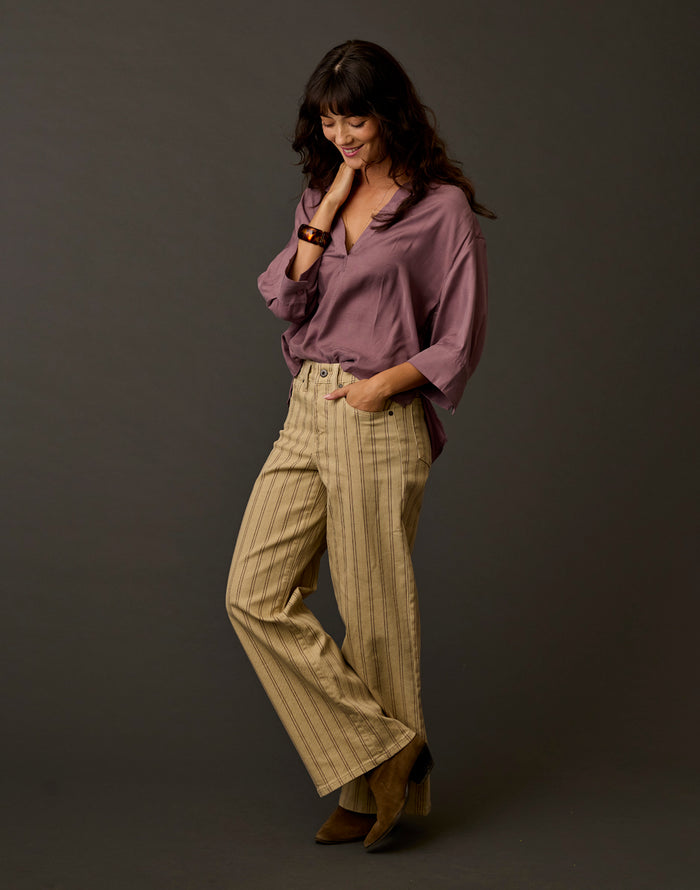 Audrey Wide Leg: Rose Taupe Stripe