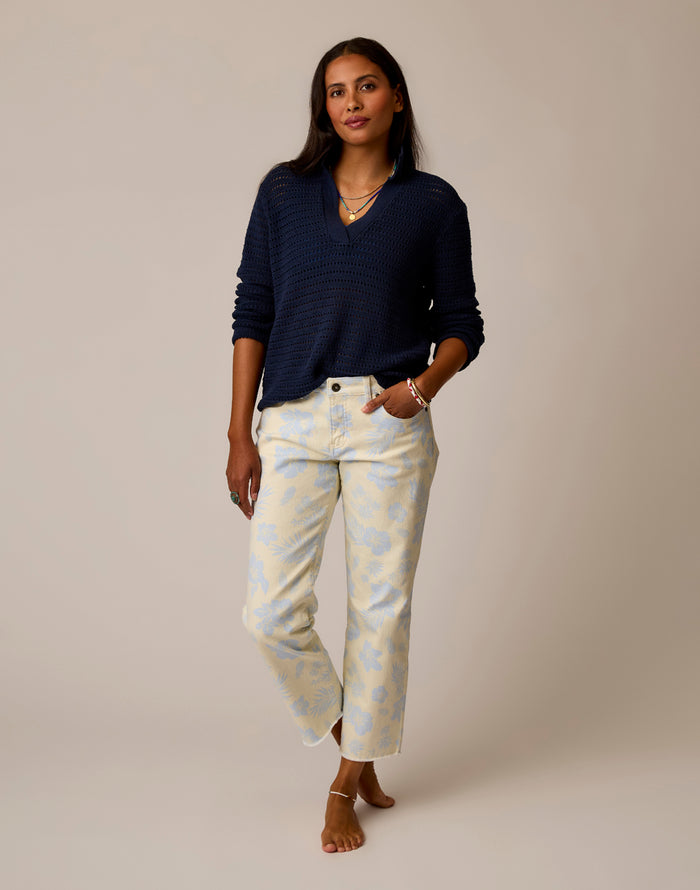 Austin Crop Jean: Ecru Kokomo