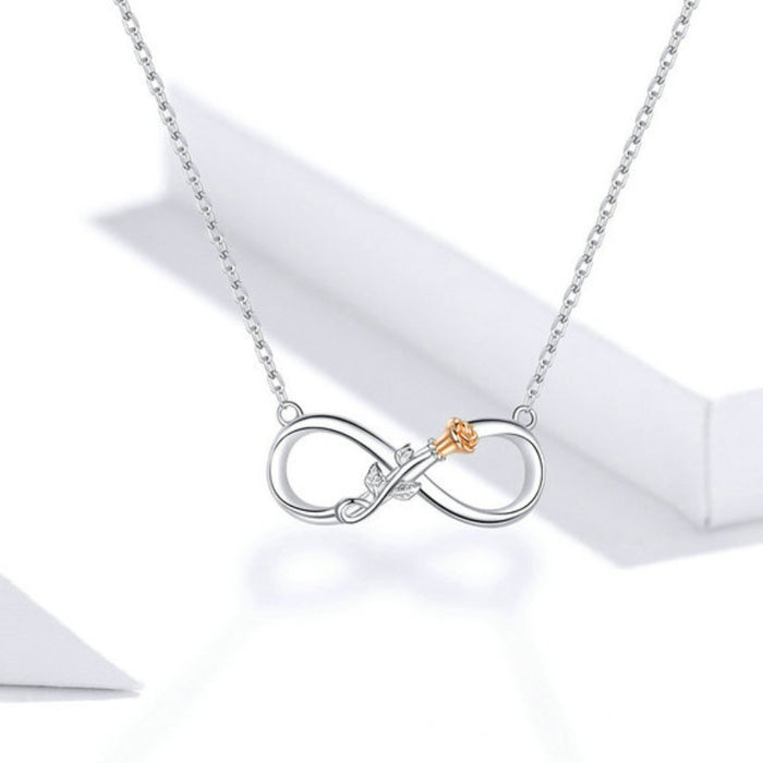 Authentic 925 Sterling Silver Rose Flower Infinity Love Short Necklace for Women Choker Chain Luxury Bijoux