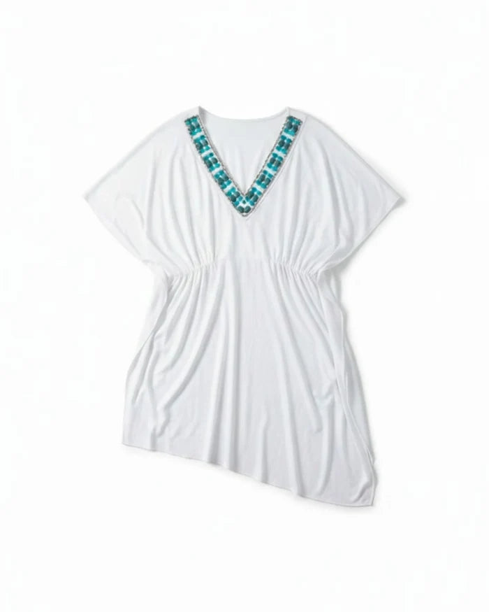 Bamboo Asymmetrical Kaftan with Repurposed Trimmings