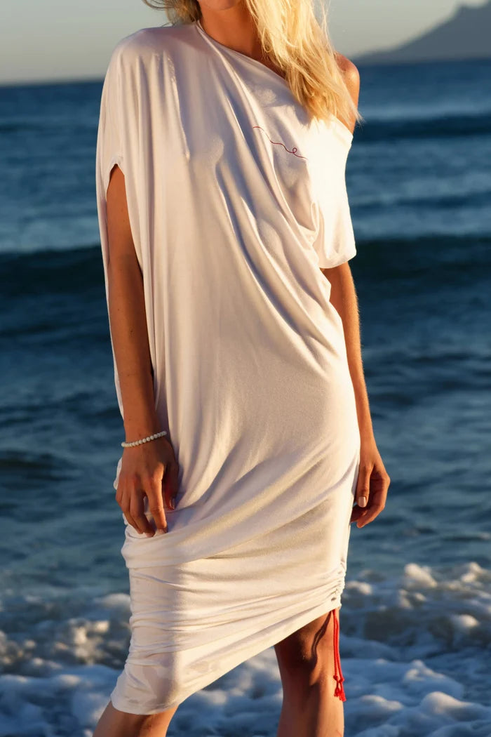 Bamboo Off The Shoulder Dress | White