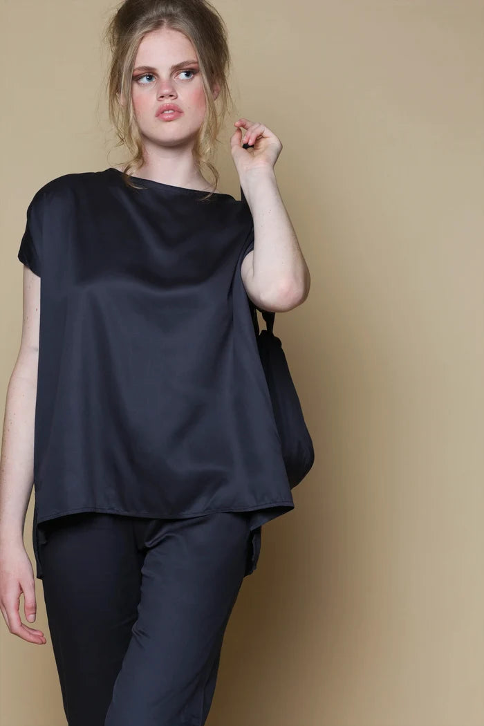 Bamboo Vegan Silk Poncho Top | Black