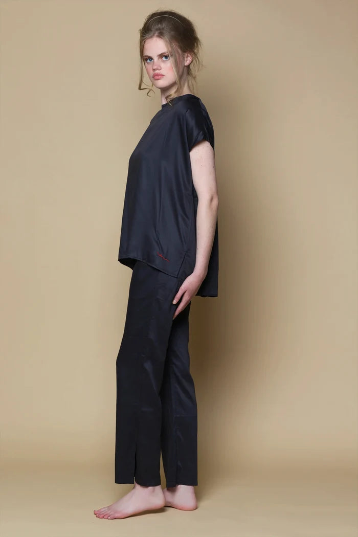 Bamboo Vegan Silk Poncho Top | Black