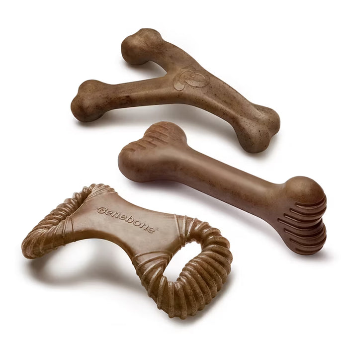 Benebone Essentials Wishbone Dental Chew and Bone Dog Chew Toy Real Bacon - 3 Ct