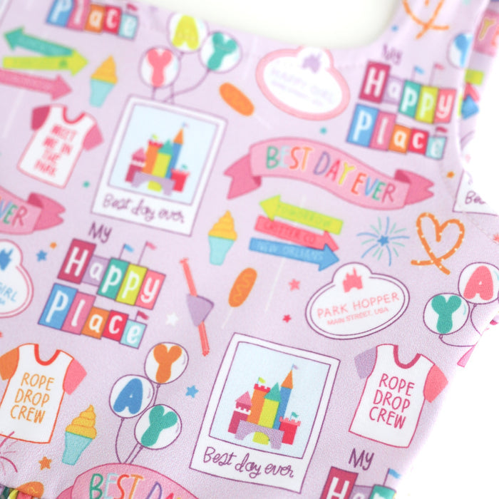 closeup of best day ever sleeveless summer dress with magical park day details