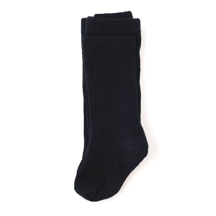 Black cable knit tights for babies, toddlers and little girls made by little stocking co.