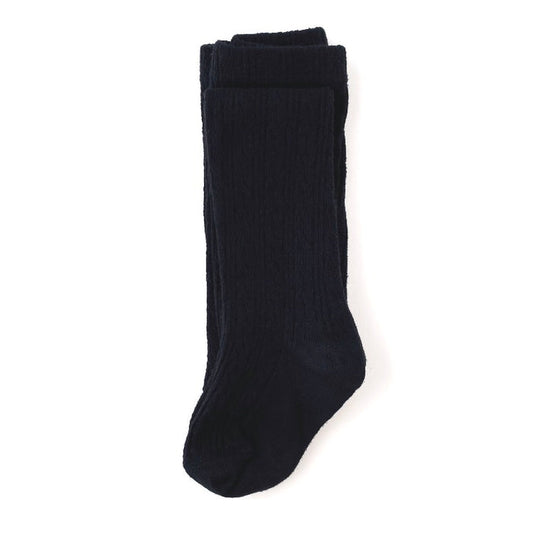 Black cable knit tights for babies, toddlers and little girls made by little stocking co.