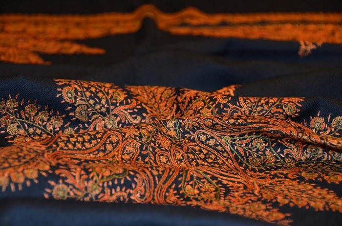 black gold rust medallion sozni scarf - Kashmir Designs