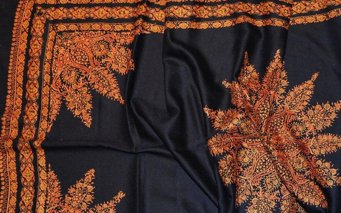 black gold rust medallion sozni scarf - Kashmir Designs