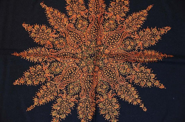black gold rust medallion sozni scarf - Kashmir Designs