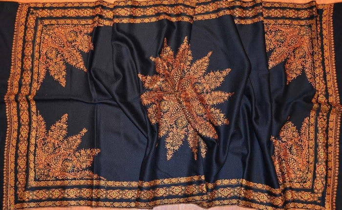 black gold rust medallion sozni scarf - Kashmir Designs
