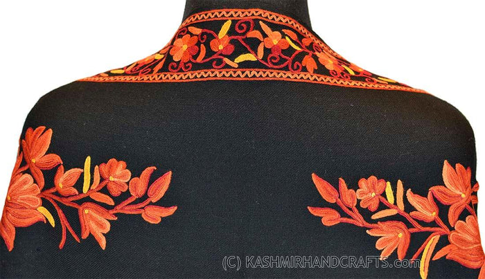 black rust floral kashmir shawl hand embroidered wrap - Kashmir Designs