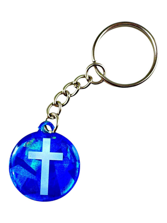Blue Crystal + Cross  | Tap To Pray® Acrylic Keychain