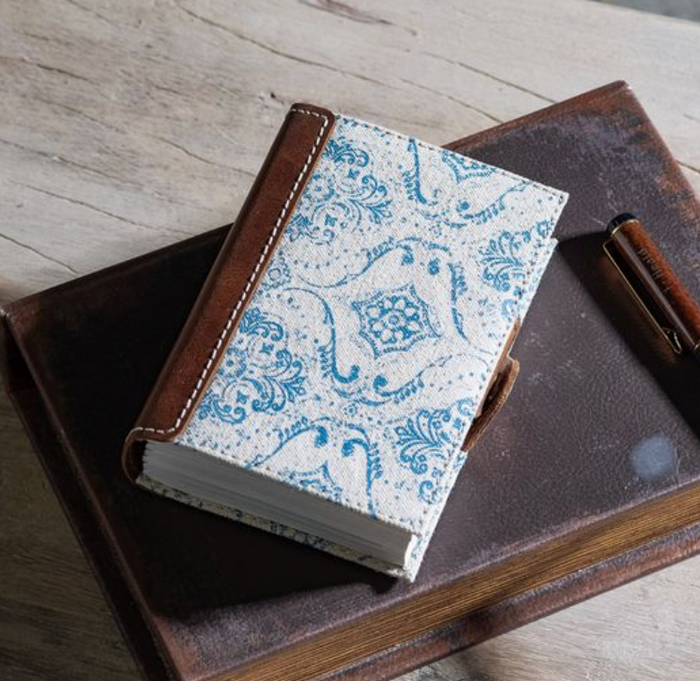BLUE FLEUR CANVAS LEATHER JOURNAL | SMALL